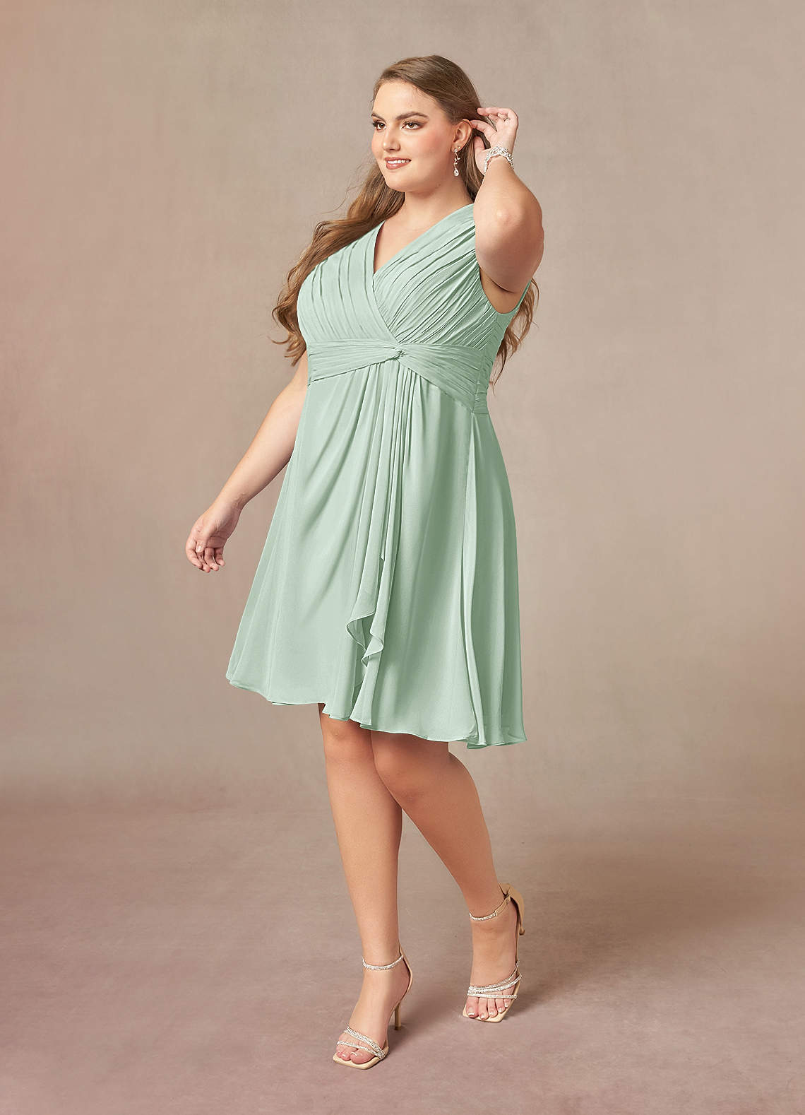 Azazie Theron Mother of the Bride Dresses Agave A-Line V-Neck Pleated Chiffon Dress image7