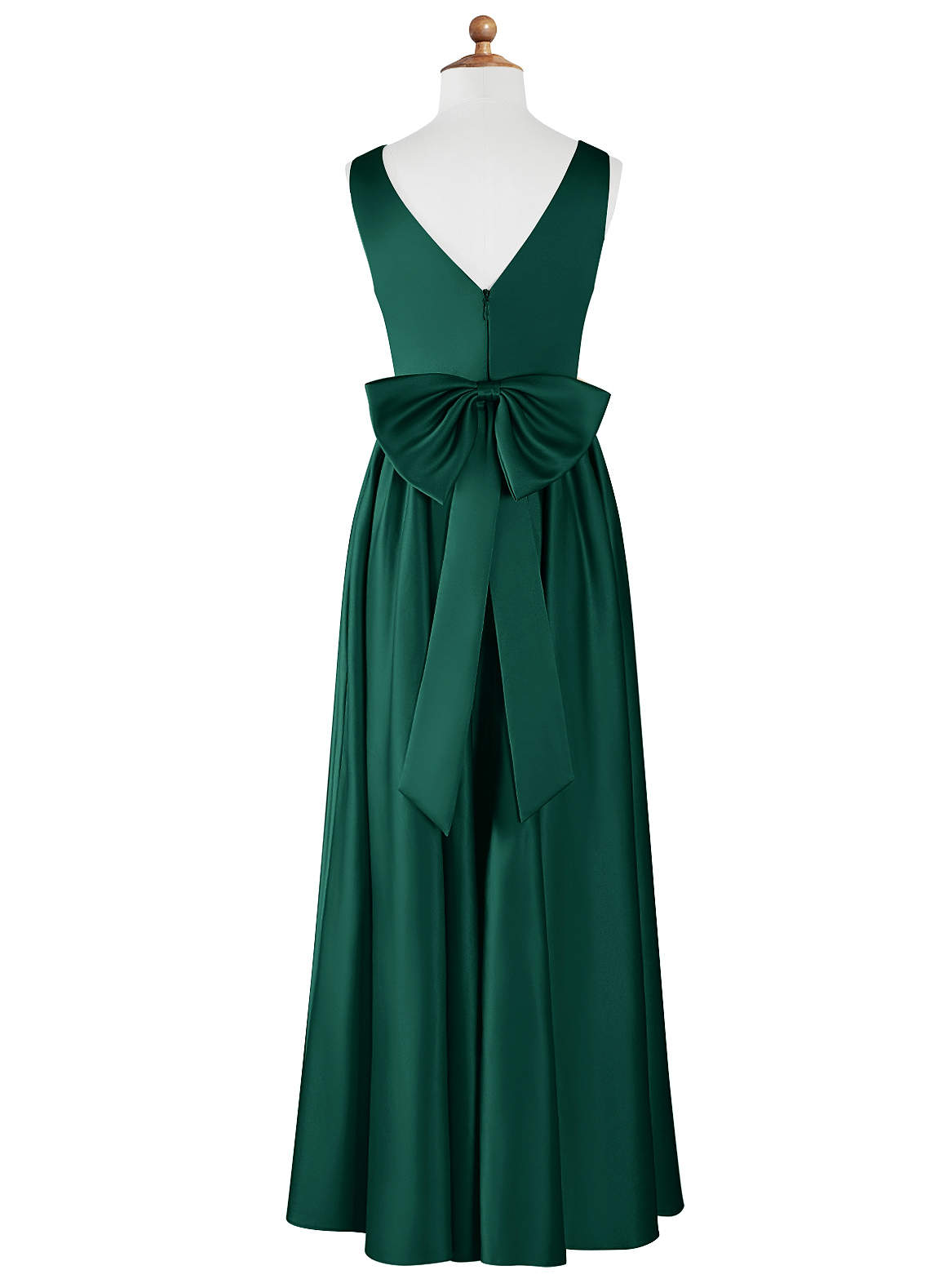 Azazie Hathaway Junior Emerald A-Line Bow Stretch Satin Dress image6