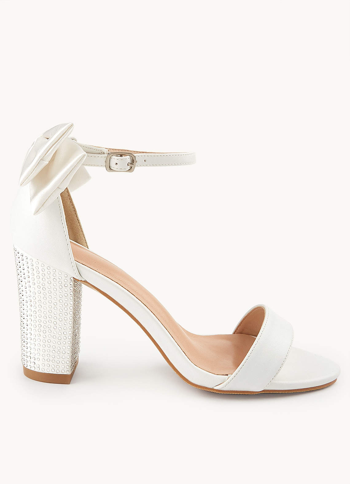 MID HEEL SANDALS IN WHITE CALFSKIN WITH BOW