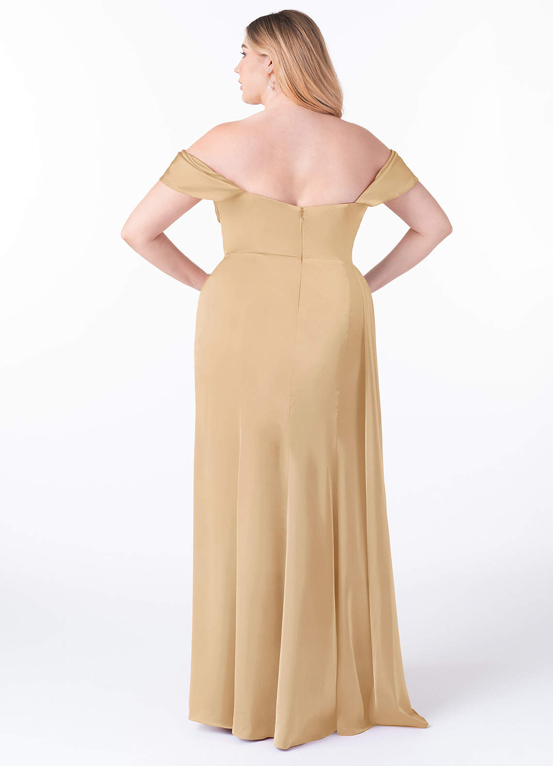 Azazie Amyra Vestidos de damas de honor Vestido de Oro de Satén Elástico de Corte Sirena Convertible con Vestidos sin tirantes image10