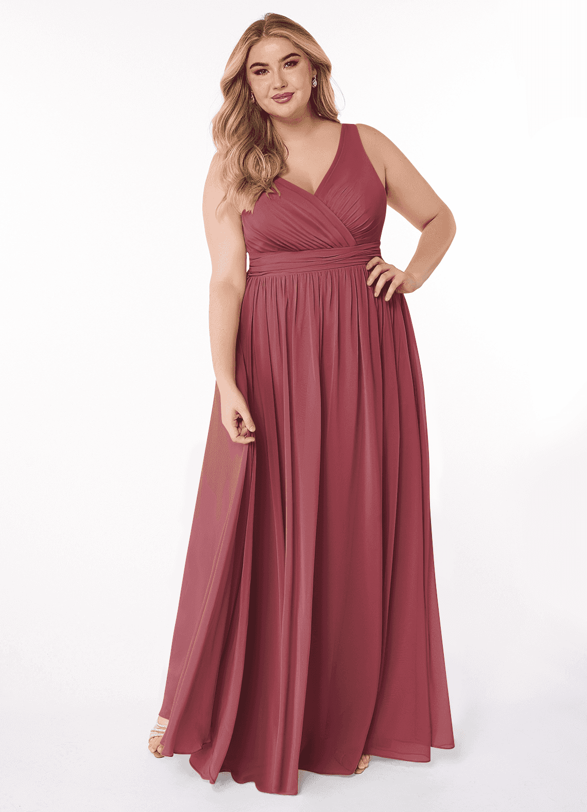 Azazie Kora Brautjungfernkleider A-Linie Plissee Chiffon Kleid Merlot image1