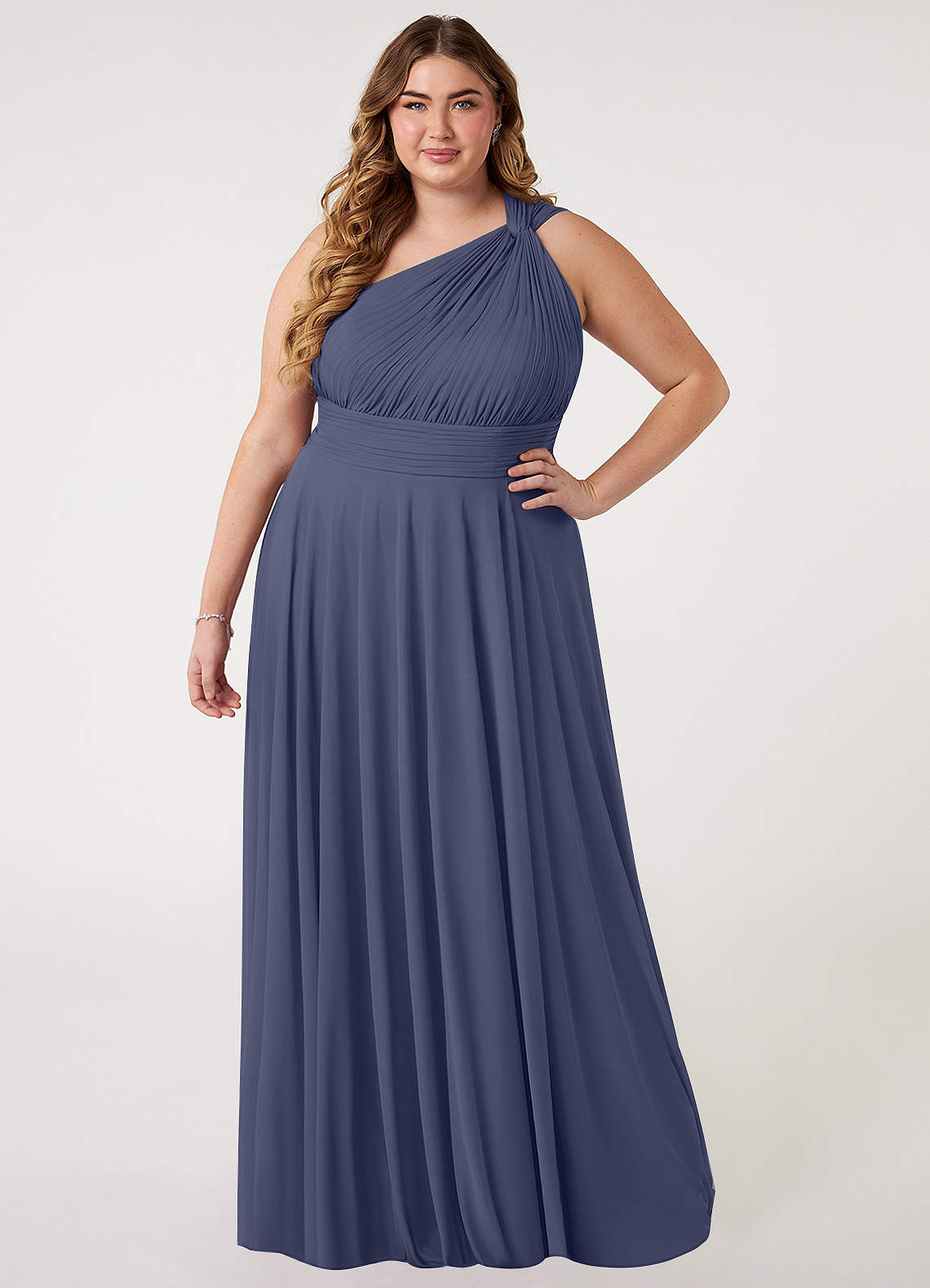 Azazie Charlize Bridesmaid Dresses Stormy A-Line One Shoulder Mesh Dress image5