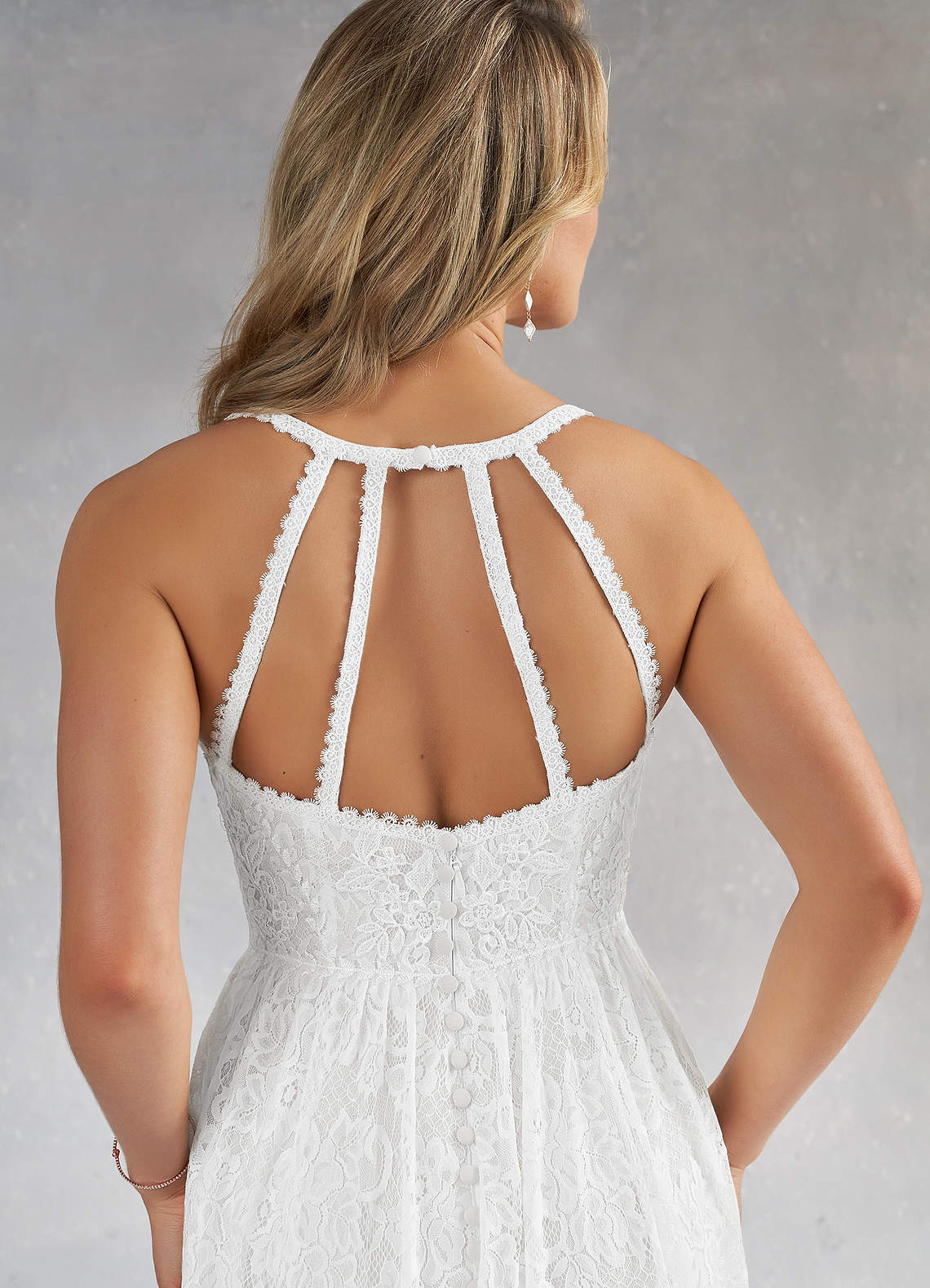 Azazie August Wedding Dresses Diamond White A-Line Lace Dress image4