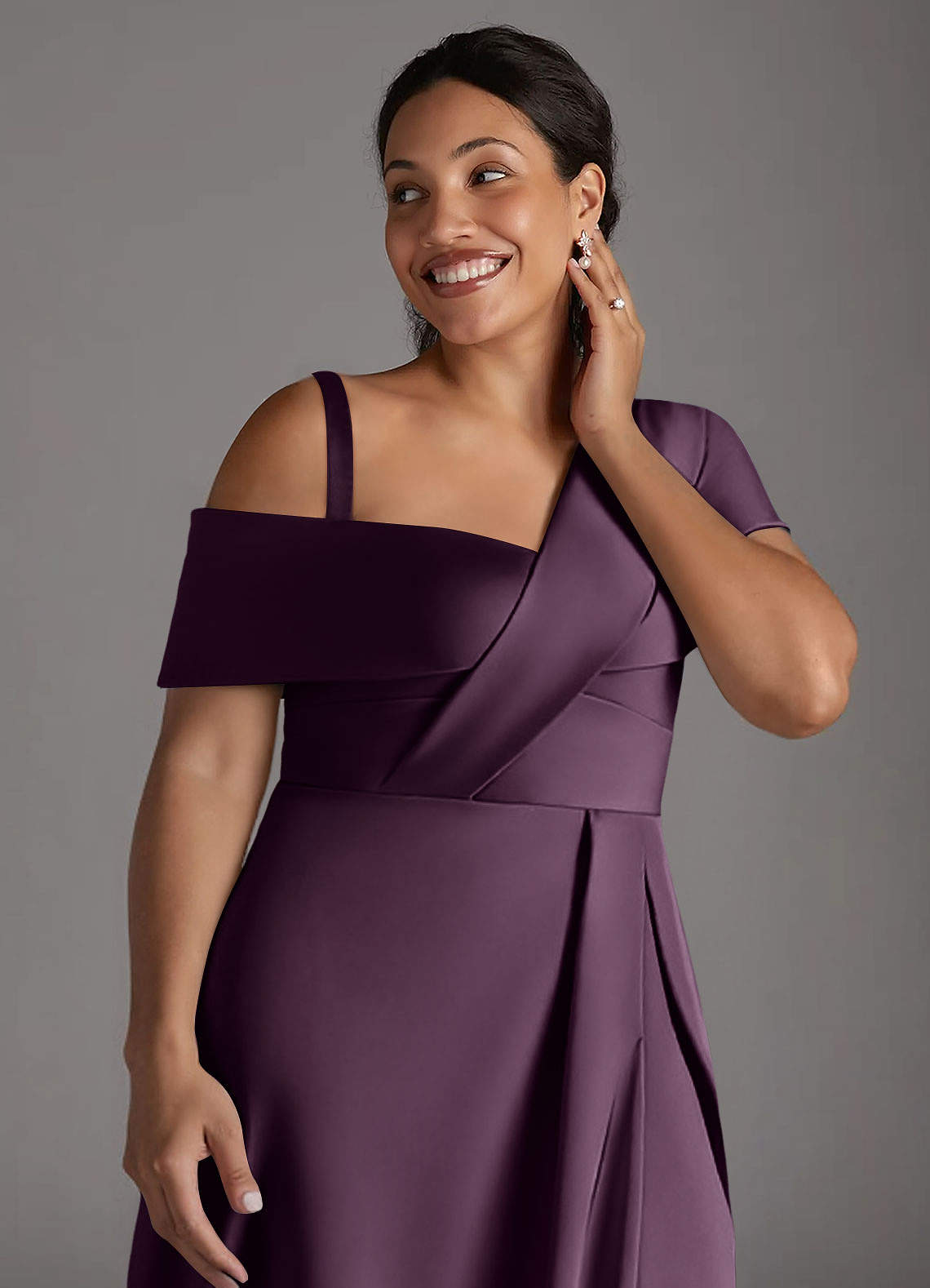 Azazie Milton Mother of the Bride Dresses Plum A-Line Pleated Stretch Satin Dress image13