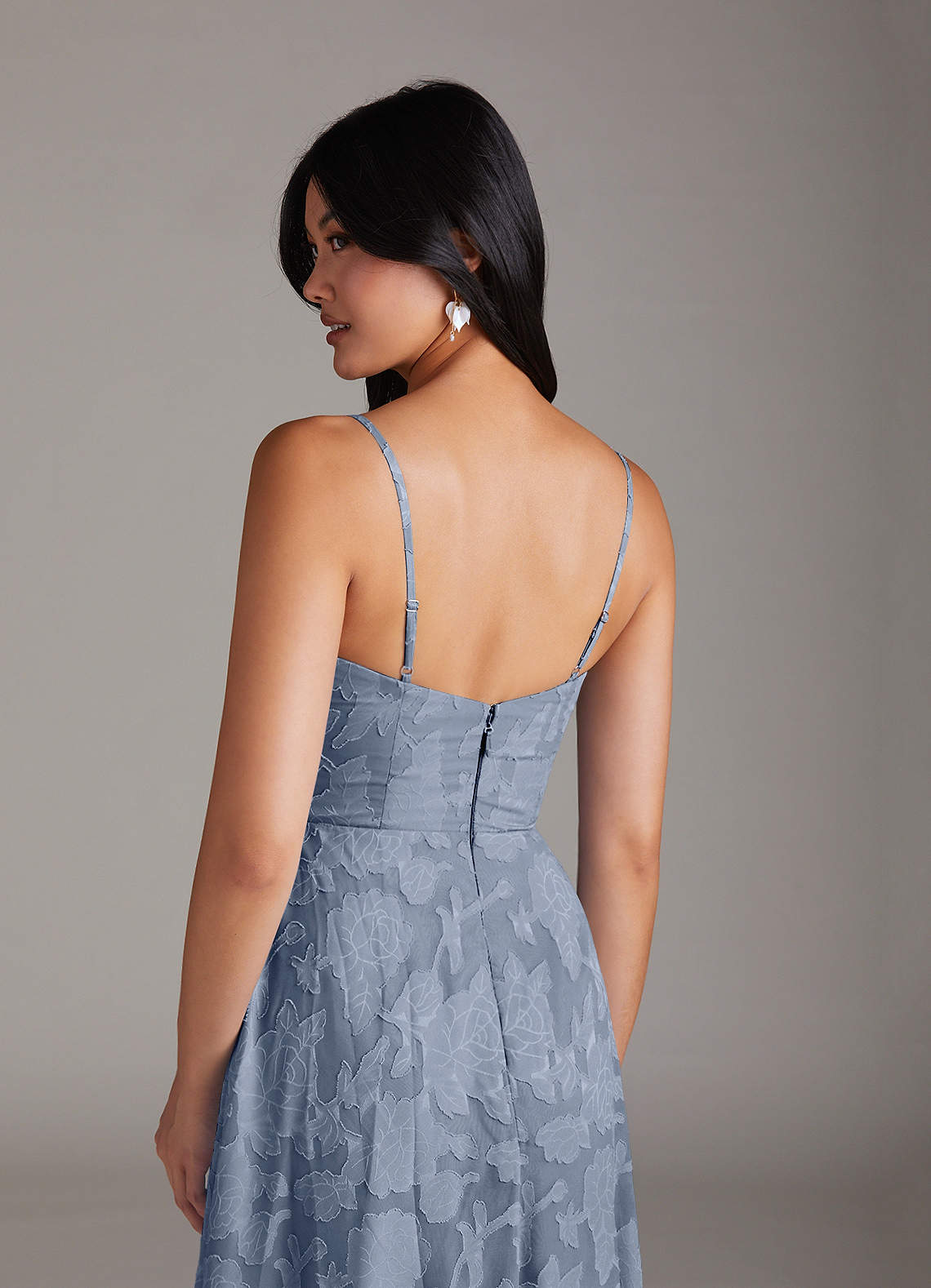Azazie Moira Bridesmaid Dresses Dusty Blue A-Line Side Slit Floral Burnout Dress image5