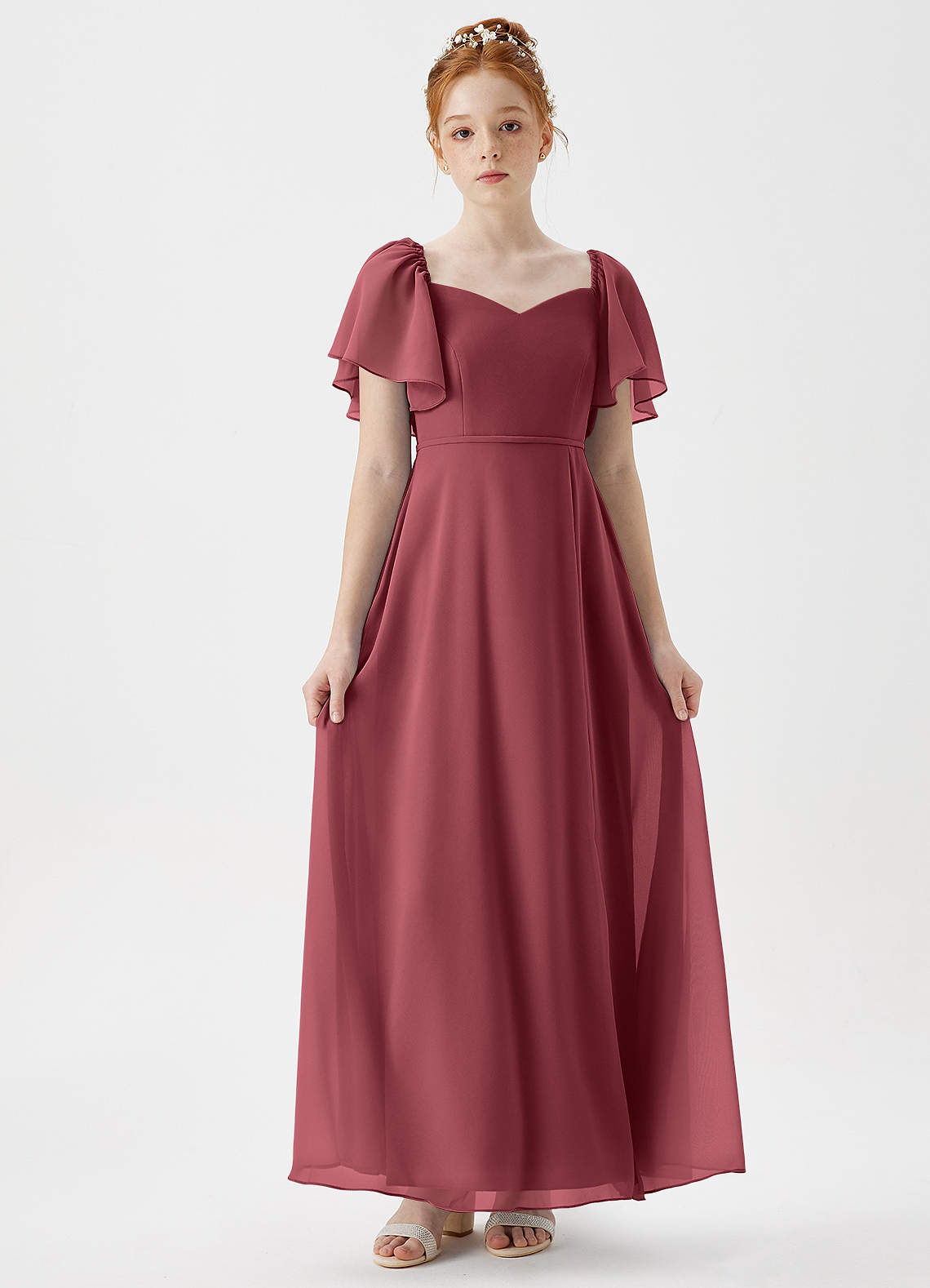 Azazie Chloe Junior Merlot A-Line Sweetheart Neckline Chiffon Dress image1