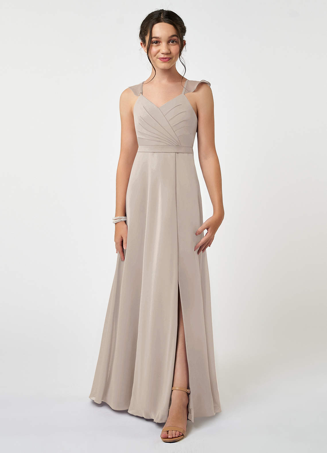 Azazie Emily Junior Frost A-Line Ruched Chiffon Dress image1