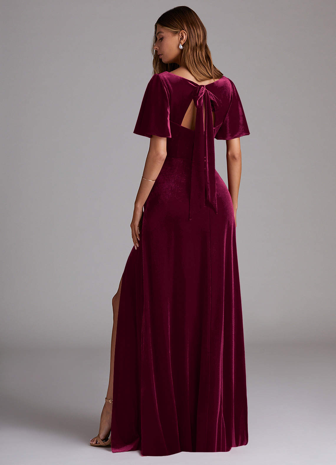 Azazie Kimber Bridesmaid Dresses Cabernet A-Line with Pockets Velvet Dress image4