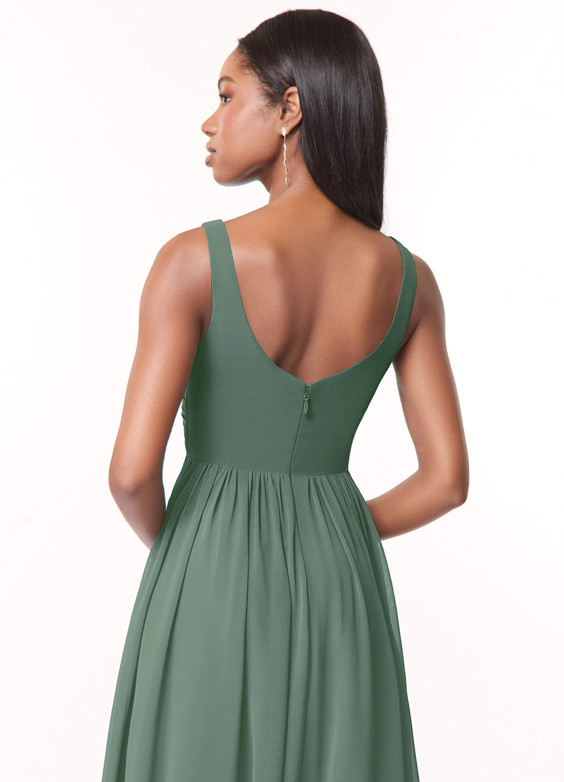 Azazie Keyla Bridesmaid Dresses Eucalyptus A-Line V-Neck Pleated Chiffon Dress image3