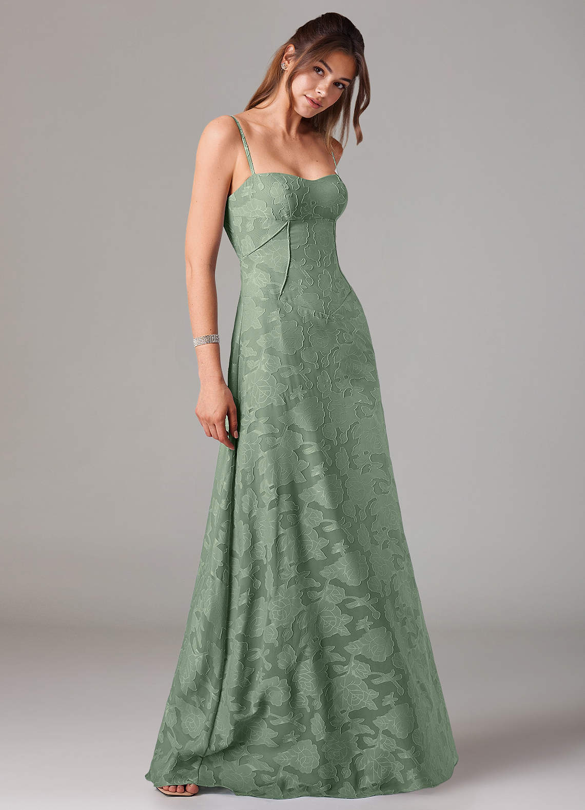 Azazie Valentine Bridesmaid Dresses Matcha A-Line Sweetheart Neckline Floral Burnout Dress image3