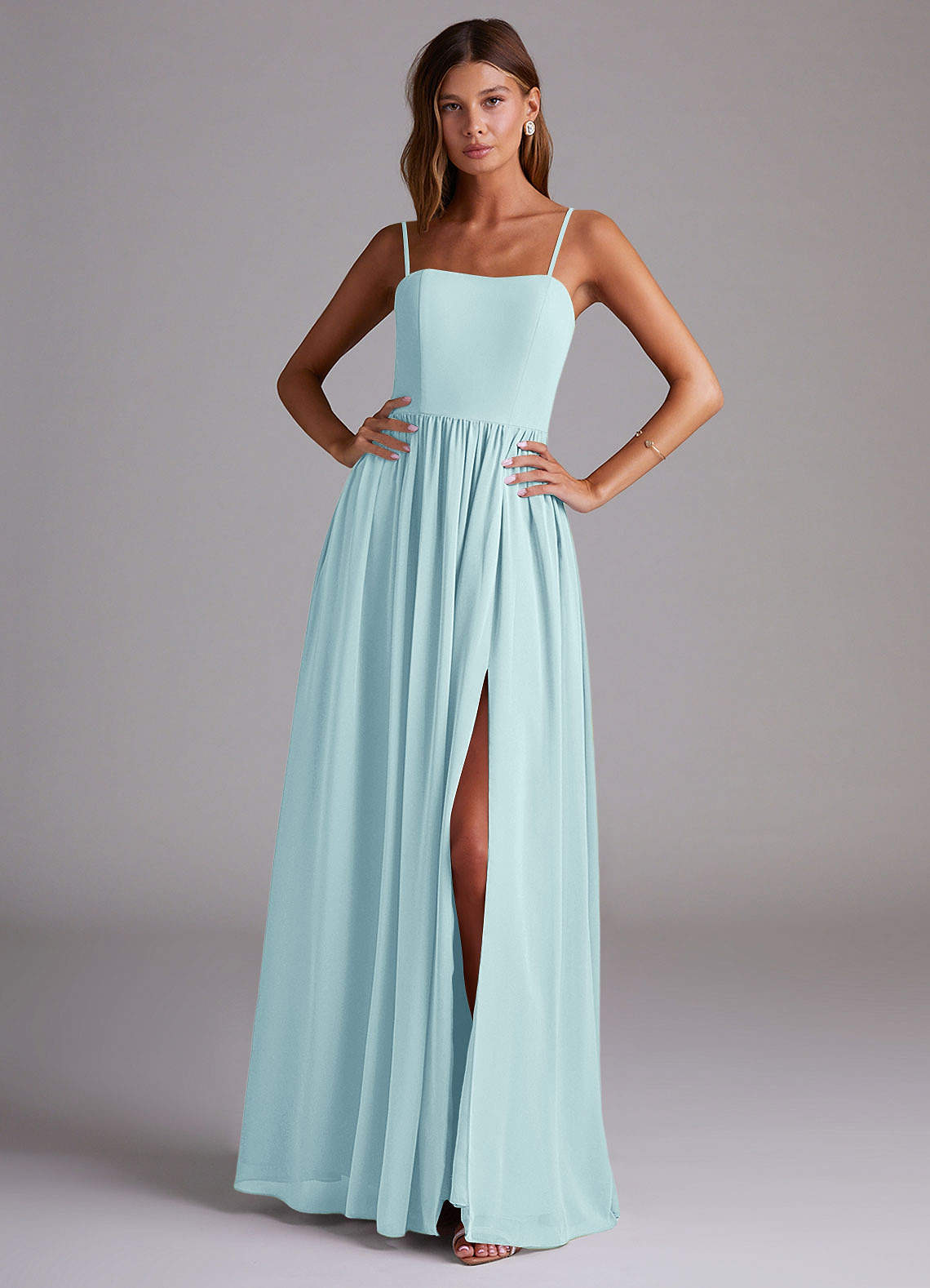 Azazie Calianna Bridesmaid Dresses Sea Glass A-Line Off the Shoulder Chiffon Convertible Dress image1
