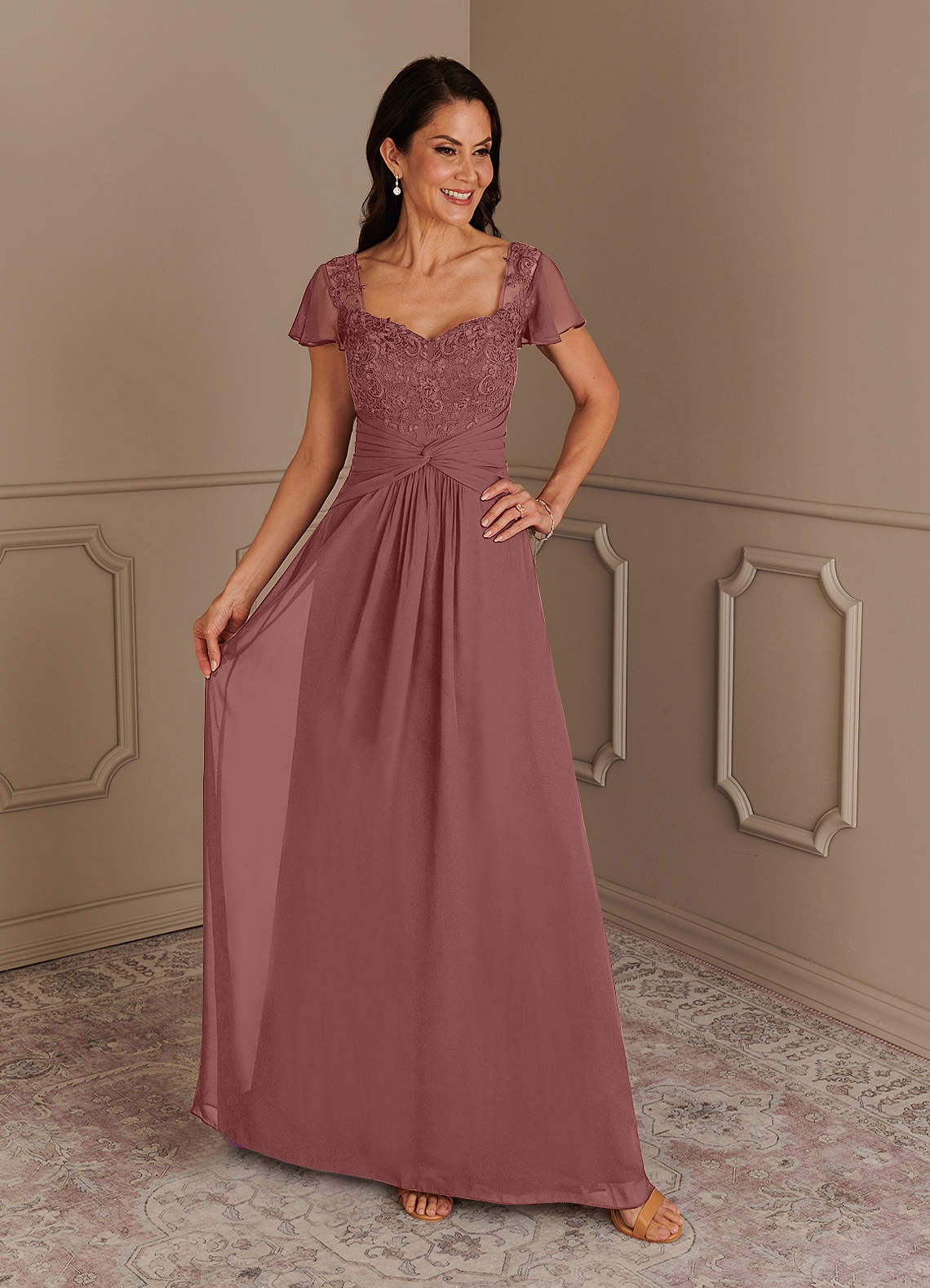 Azazie Gwenyth Kleider für die Brautmutter A-Linie Spitze Chiffon Kleid Wüstenrose image1