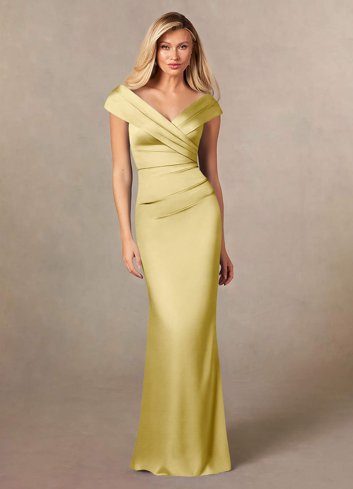 Azazie Ludlow Mother of the Bride Dresses Lemon Sorbet Mermaid Pleated Stretch Satin Dress image1