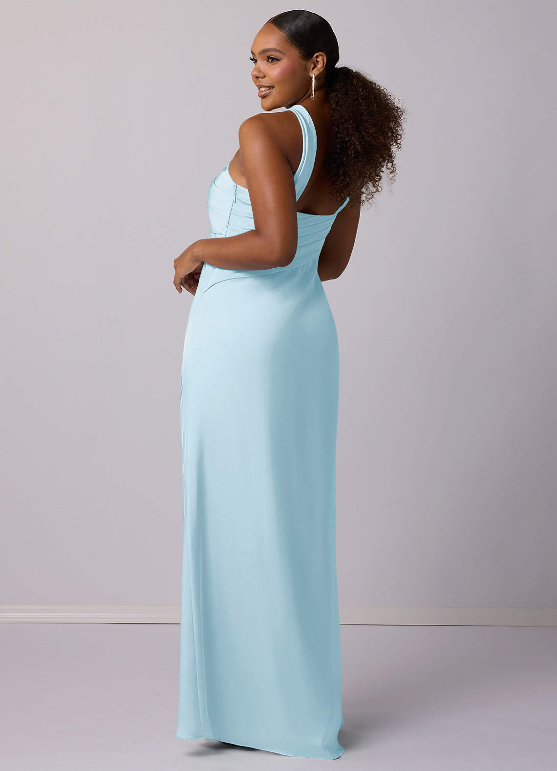 Barbie ♥ Azazie Bridesmaid Dresses Sky Blue Mermaid One Shoulder Stretch Satin Dress image9