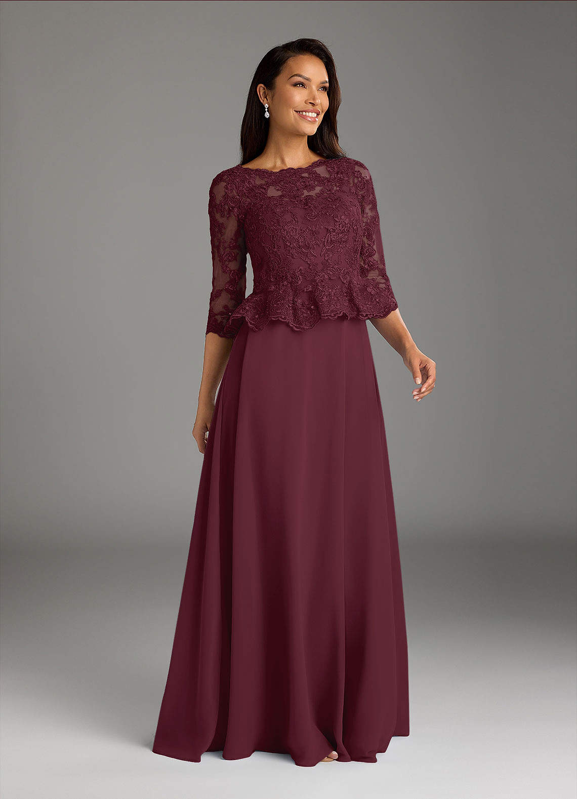 Azazie Averie vestidos de madre de la novia Vestido de Cabernet de Gasa de Corte En A con Cuello barco Lentejuelas image1