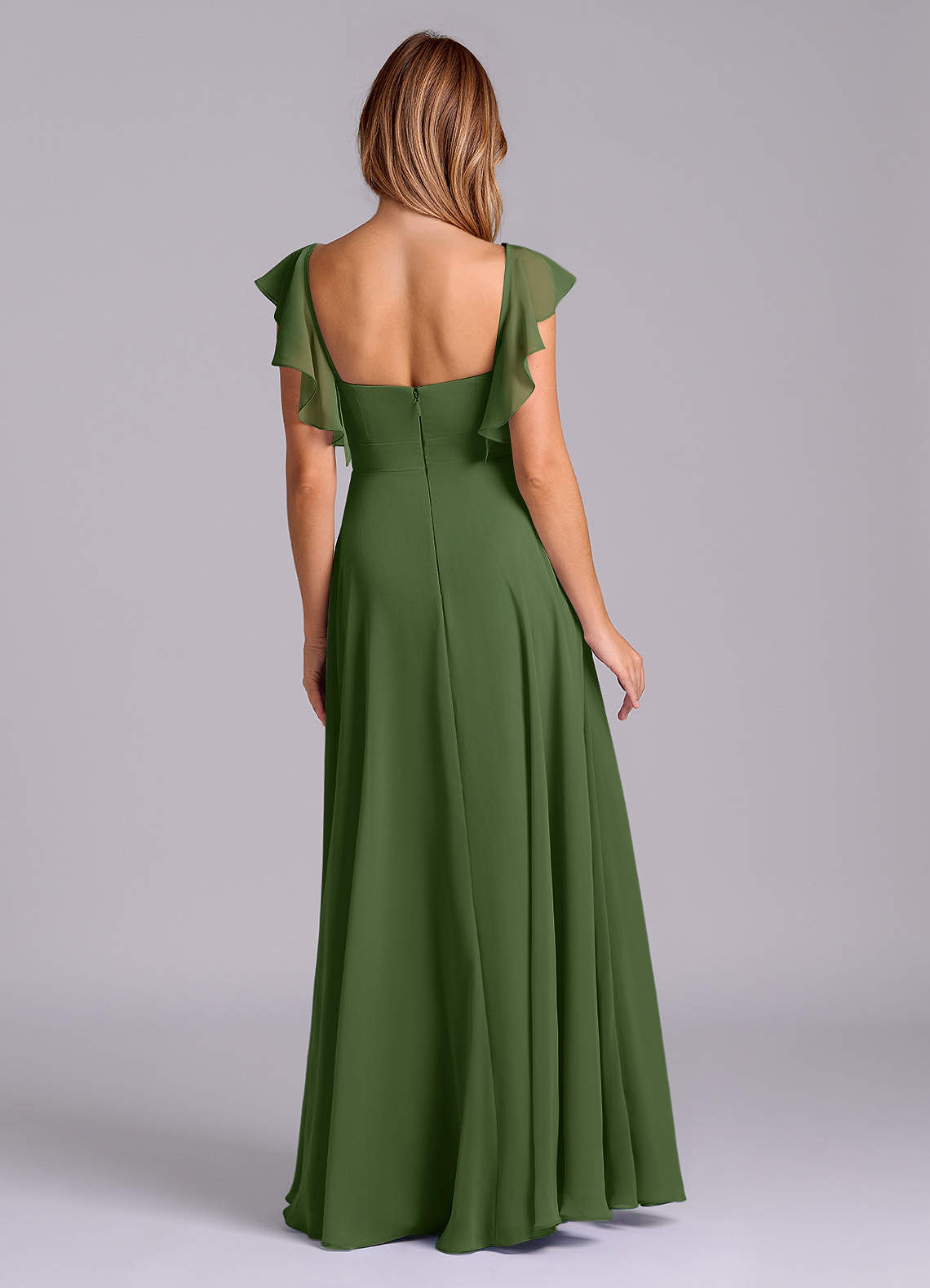 Azazie Leilani Bridesmaid Dresses Olive A-Line Pleated Chiffon Dress image1