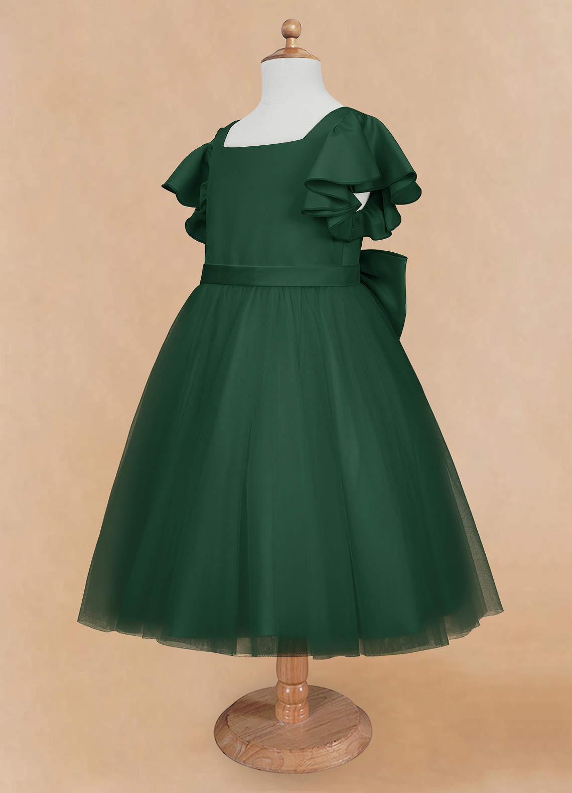 Azazie Kaeya Flower Girl Dresses Dark Green A-Line Bow Tulle Dress image6