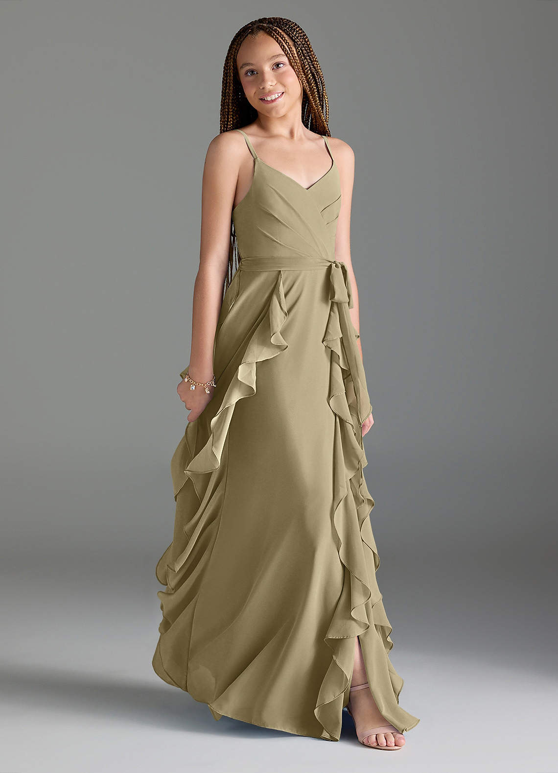 Azazie A-Line/Princess V-Neck Floor-Length Chiffon Junior Bridesmaid Dresses