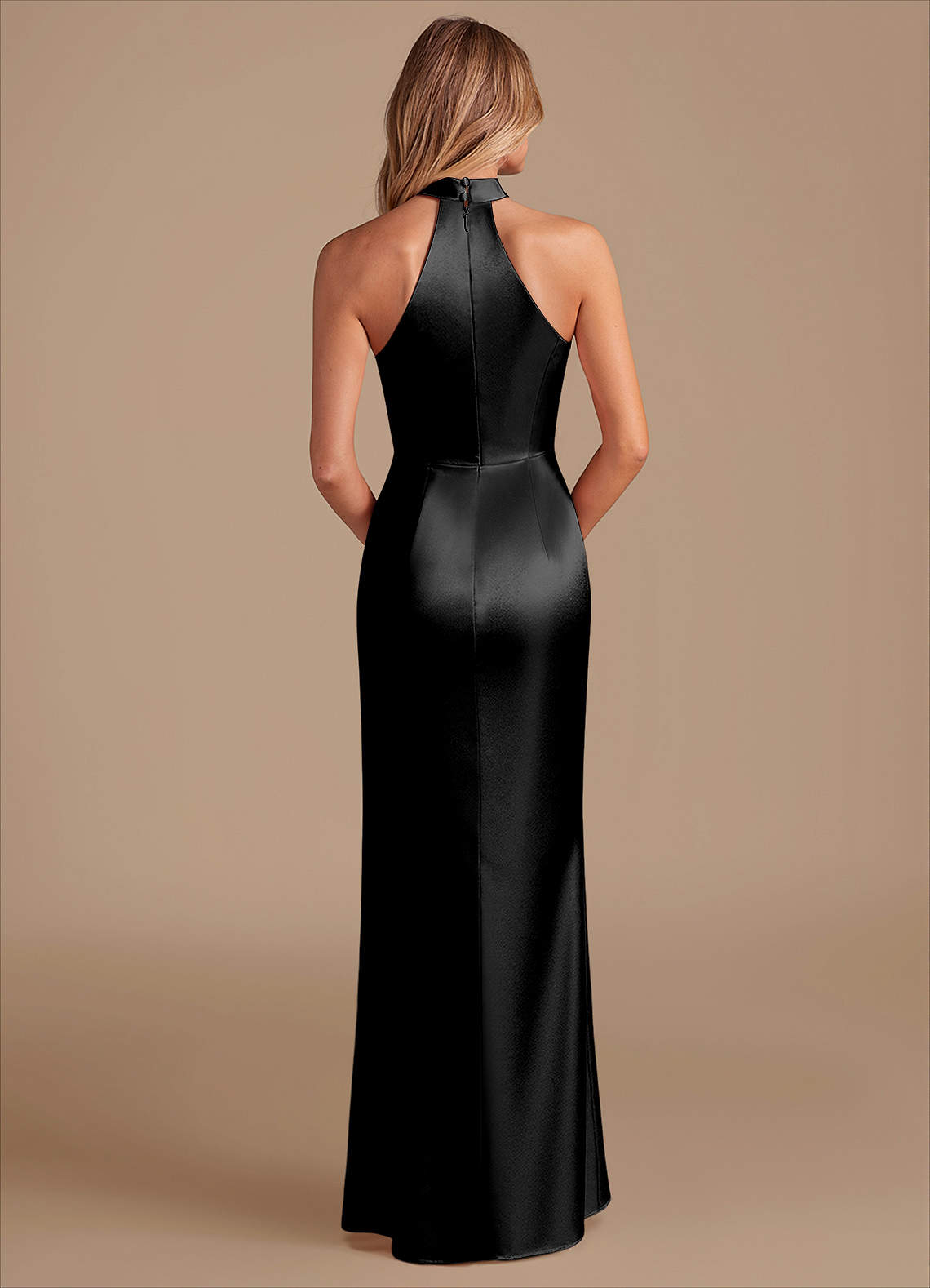 Azazie Karlotta Jurken voor bruidsmeisjes Jurk van Metaalachtig Satijn met Kolom Geplooid Zwart image1