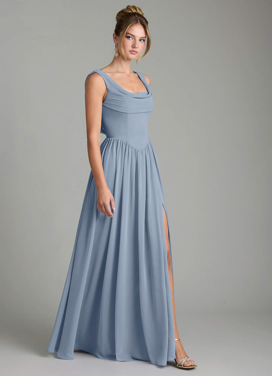 Azazie Novi Bridesmaid Dresses Dusty Blue A-Line Pleated Chiffon Dress image2