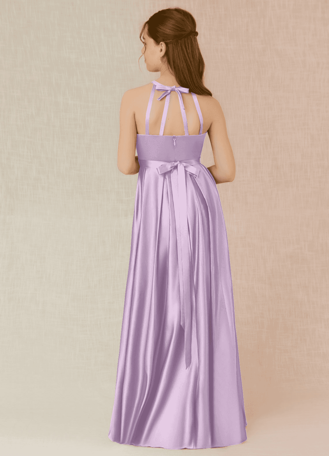 Azazie Arianthe Junior Frosted Lilac A-Line with Pockets Stretch Satin Dress image1
