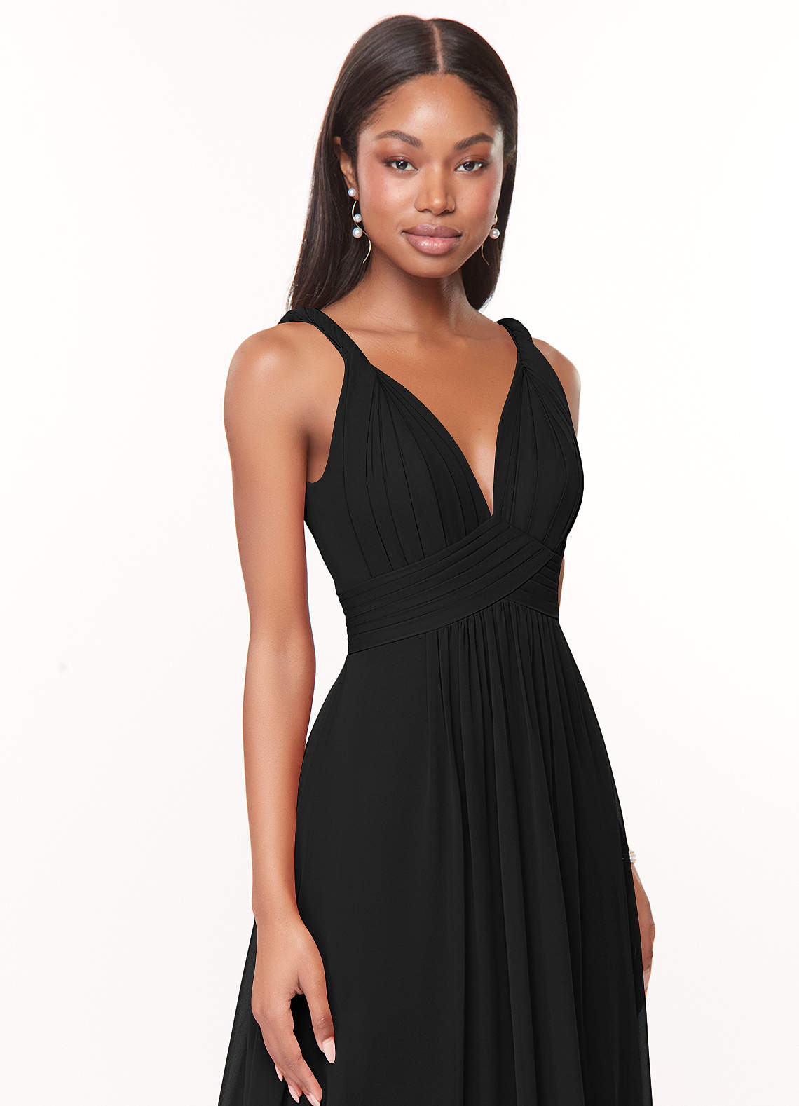 black dress a line cut MACloth Straps V Neck Chiffon Cocktail Dress Little Black Dress Custom Color / Above Knee / US6 main image 1