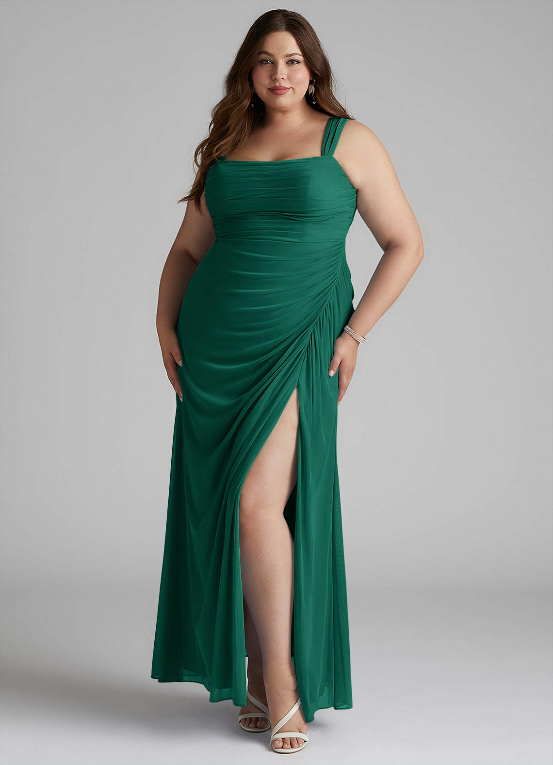 Azazie Jesaphine Bridesmaid Dresses Emerald Sheath Ruched Mesh Dress image1
