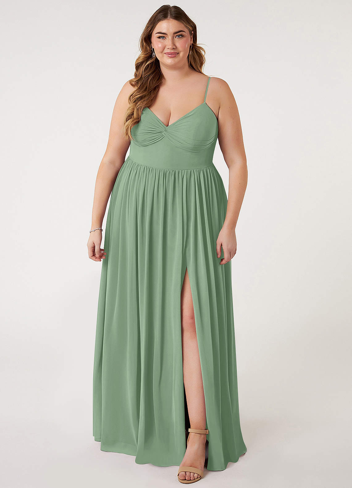 Azazie Zeya Bridesmaid Dresses Matcha A-Line V-Neck Pleated Chiffon Dress image5