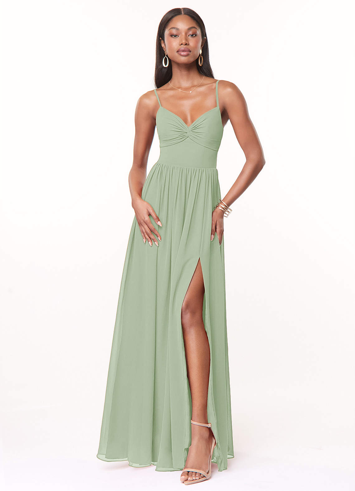 Azazie A Line Princess V Neck Floor Length Chiffon Bridesmaid Dresses Dusty Sage