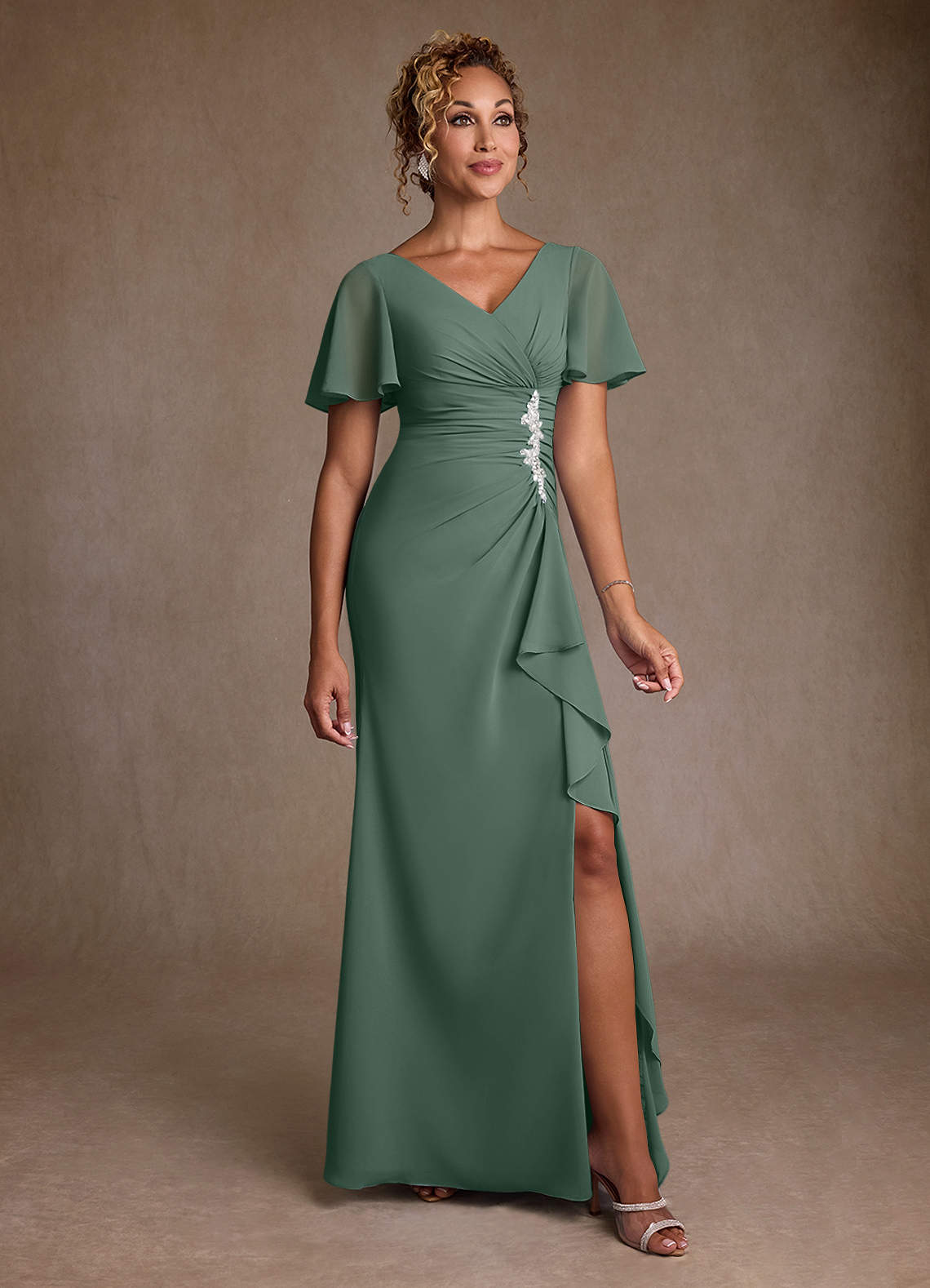 bridesmaid dresses suffolk Azazie Suffolk Eucalyptus A-Line Pleated Chiffon Dress