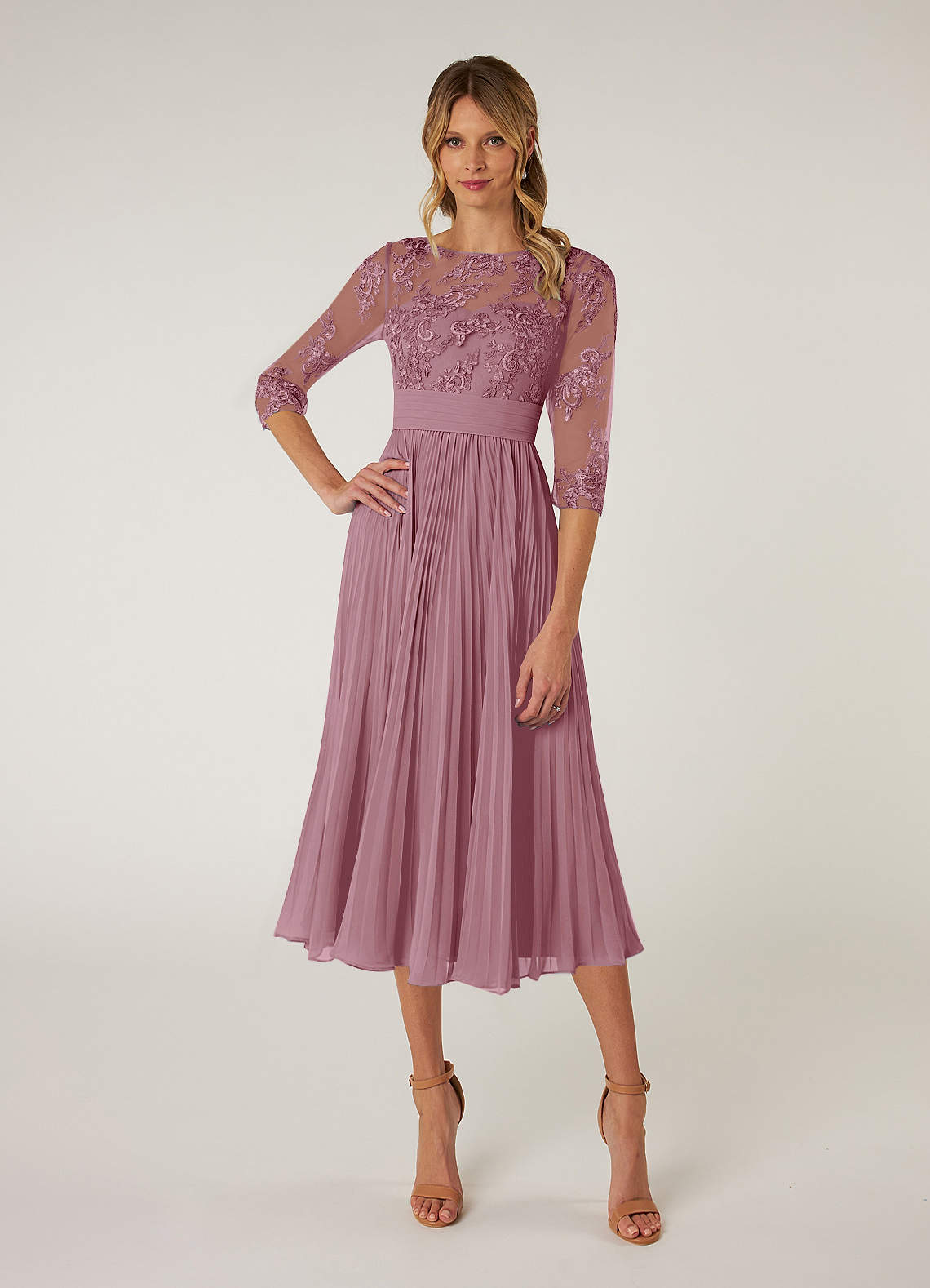 Azazie Tutu Kleider für die Brautmutter A-Linie Bootshals Spitze Chiffon Kleid Vintage Mauve image1