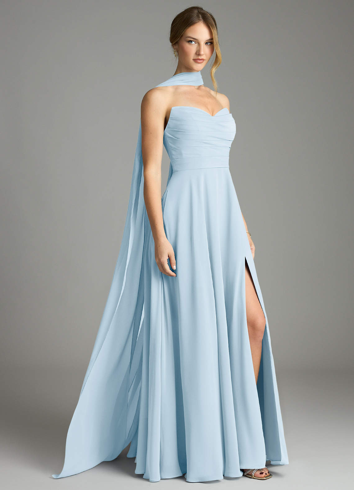 Azazie Ayla Abiti da Damigella Abito A-Line in Chiffon Scollo a Cuore Azzurro image1