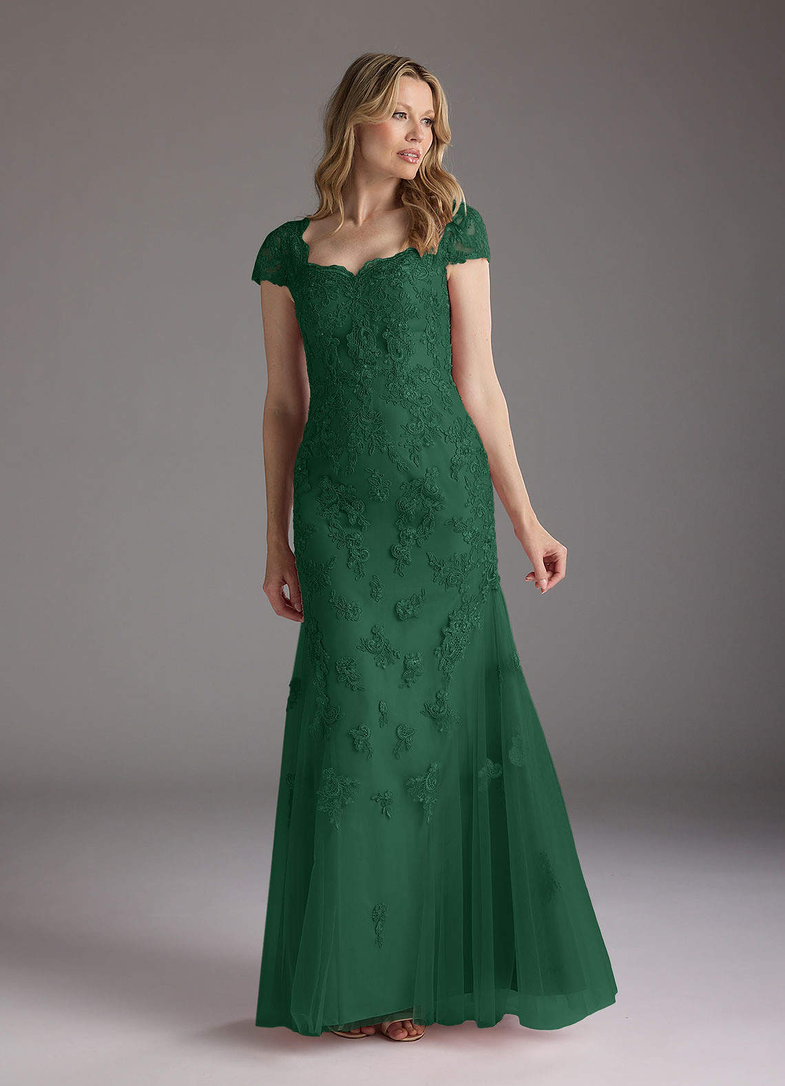 Azazie Marbella Mother of the Bride Dresses Dark Green Mermaid Queen Anne Sequins Lace Dress image1