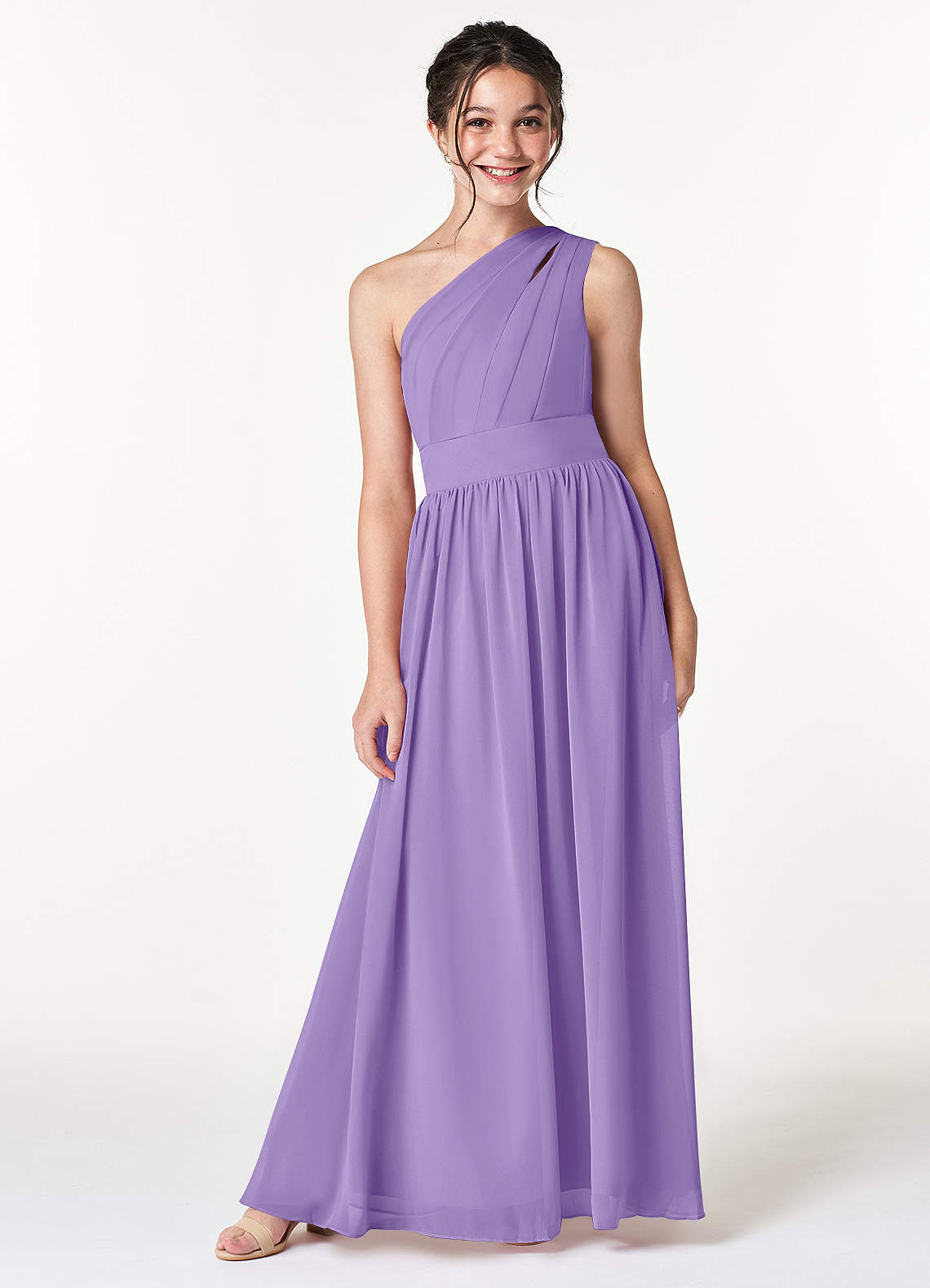Azazie Molly Junior Tahiti A-Line Pleated Chiffon Dress image1