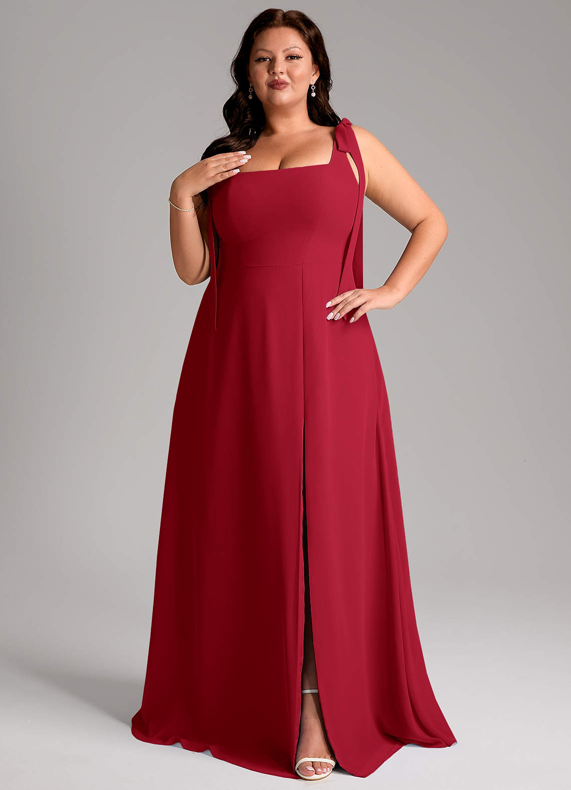 Azazie Debra Bridesmaid Dresses Scarlet A-Line with Pockets Chiffon Convertible Dress image12