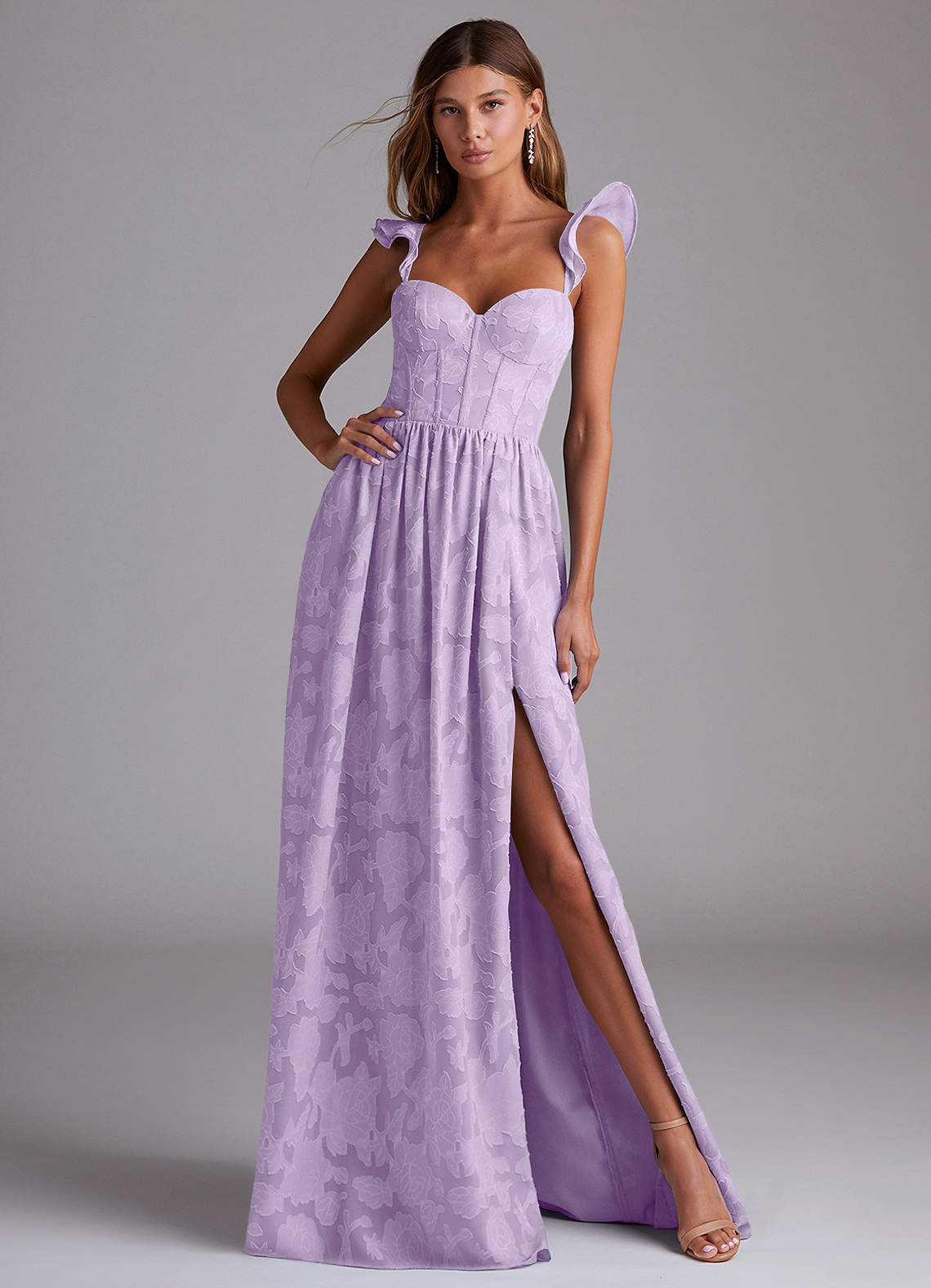 Azazie Denisse Brautjungfernkleider A-Linie Gestreift Blumen-Burnout Kleid Flieder image1