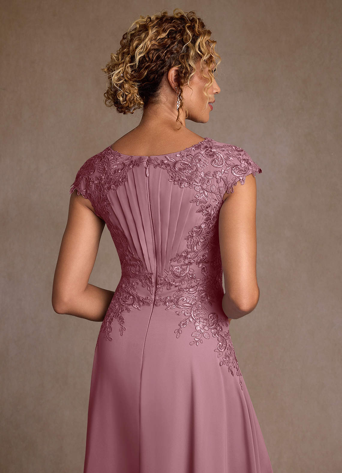 Azazie Crista Mother of the Bride Dresses Vintage Mauve A-Line Lace Chiffon Dress image5