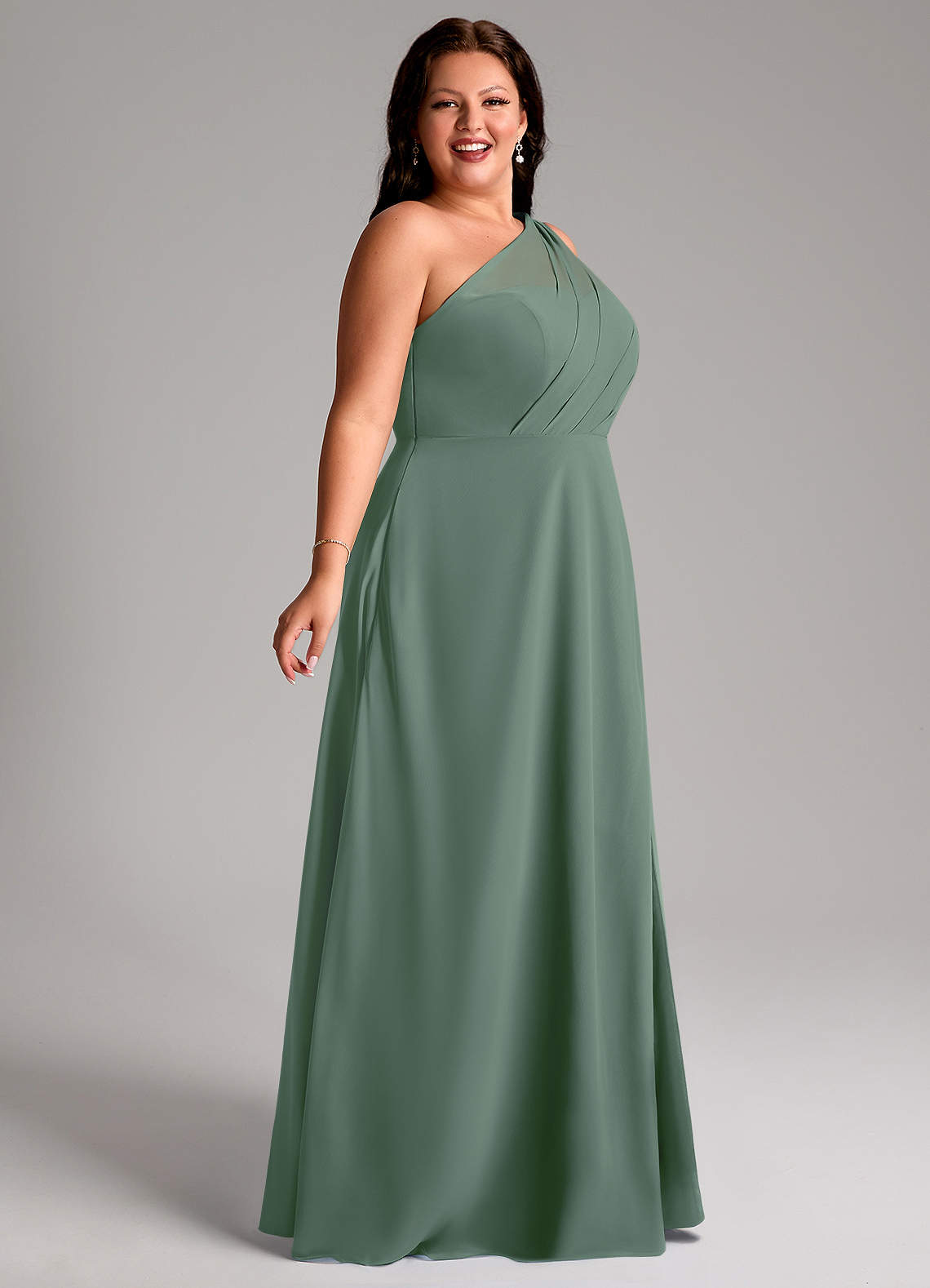 Azazie Phaedra Bridesmaid Dresses Eucalyptus A-Line One Shoulder Chiffon Dress image8