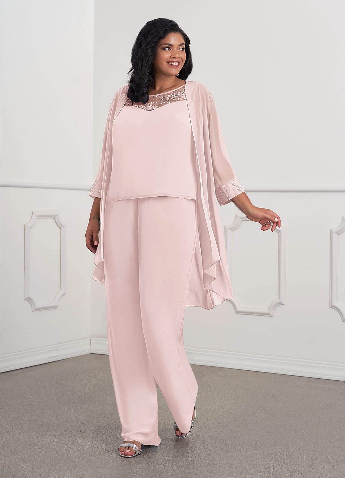 Azazie Maura Mère de la mariée Robes Robe Combinaison/Tailleur Pantalon en Mousseline de soie Sequins Rose Pâle image1