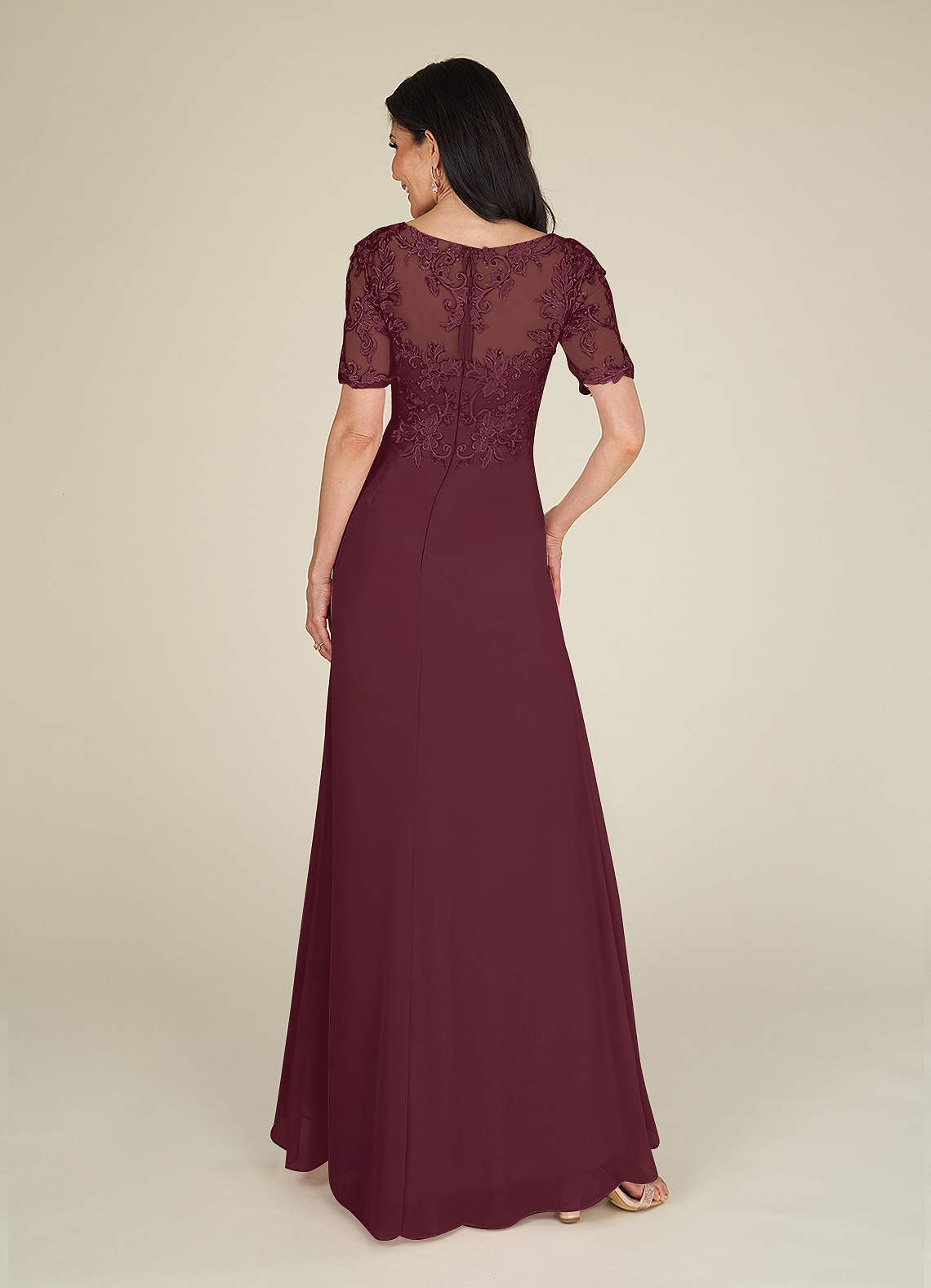 Short Chiffon Bridesmaid Dress with V Neck Cabernet