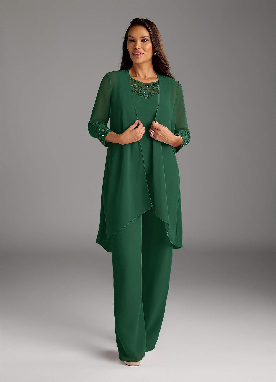 Azazie Maura Mother of the Bride Dresses Dark Green Jumpsuit/Pantsuit Sequins Chiffon Dress image1