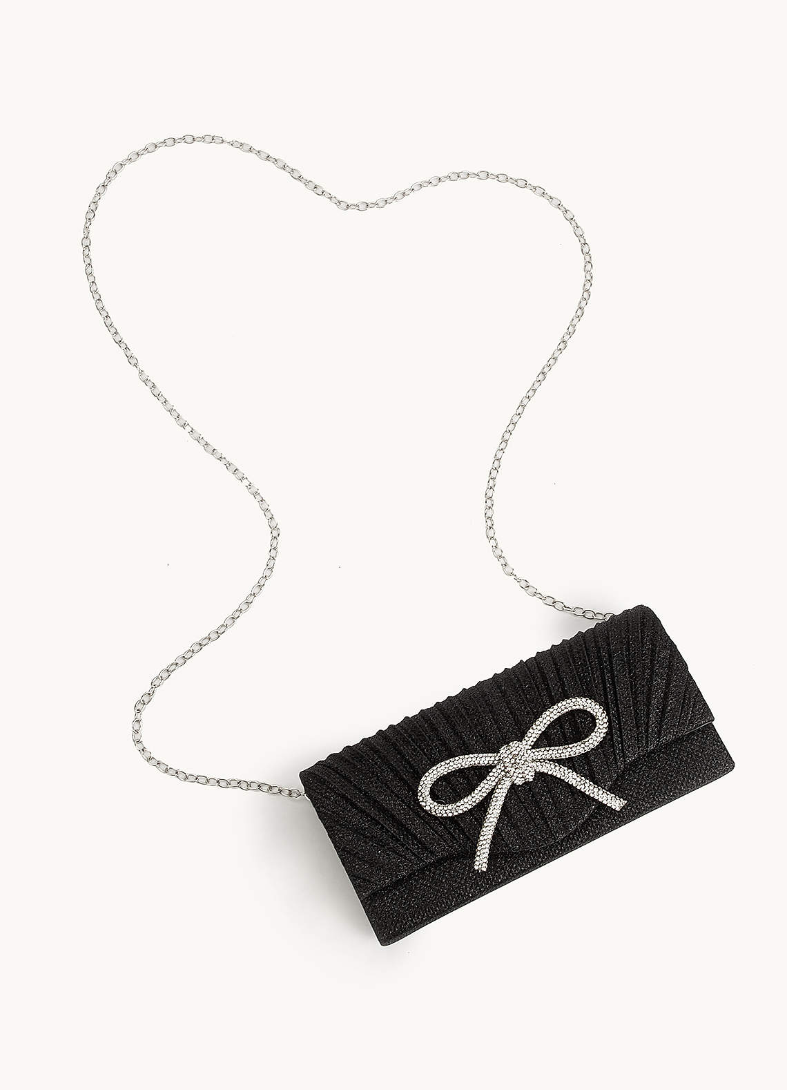 front Rhinestone Bow Pleated Flap Clutch