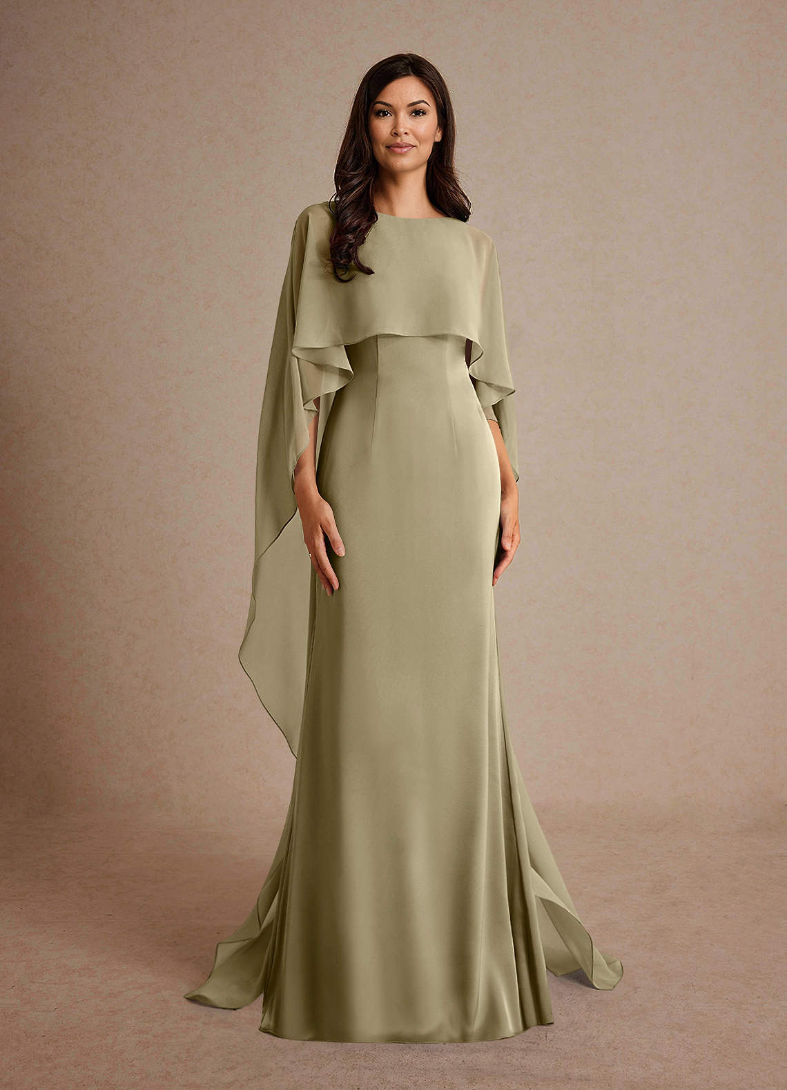 Azazie Milfred vestidos de madre de la novia Vestido de Musgo Verde de Satén Elástico de Recto con Cuello de barco image4