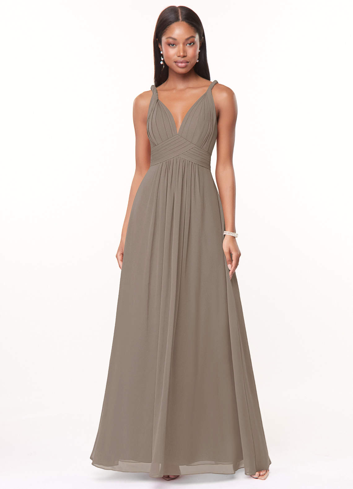 Azazie Maren Abiti da Damigella Abito A-Line in Chiffon Plissettato Taupe image1