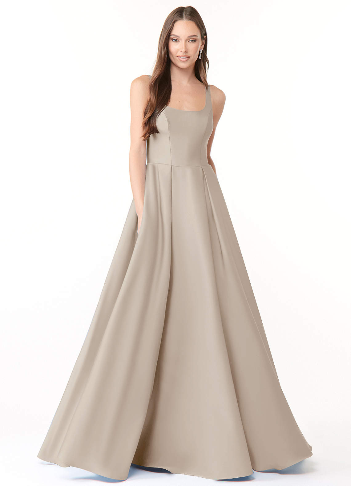 Azazie Neve Bridesmaid Dresses Frost Ball-Gown with Pockets Stretch Satin Dress image1