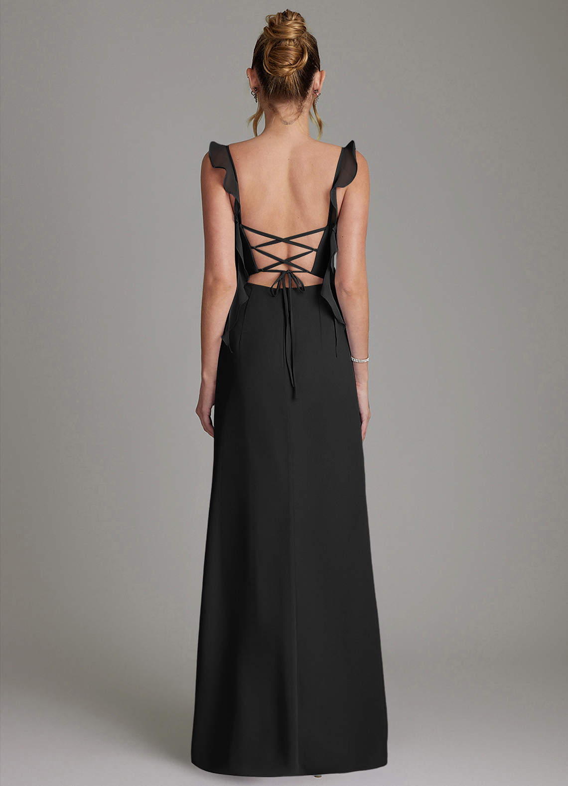 Azazie Jessamine At-home Try On Dresses Black Mermaid Corset Chiffon Dress image6