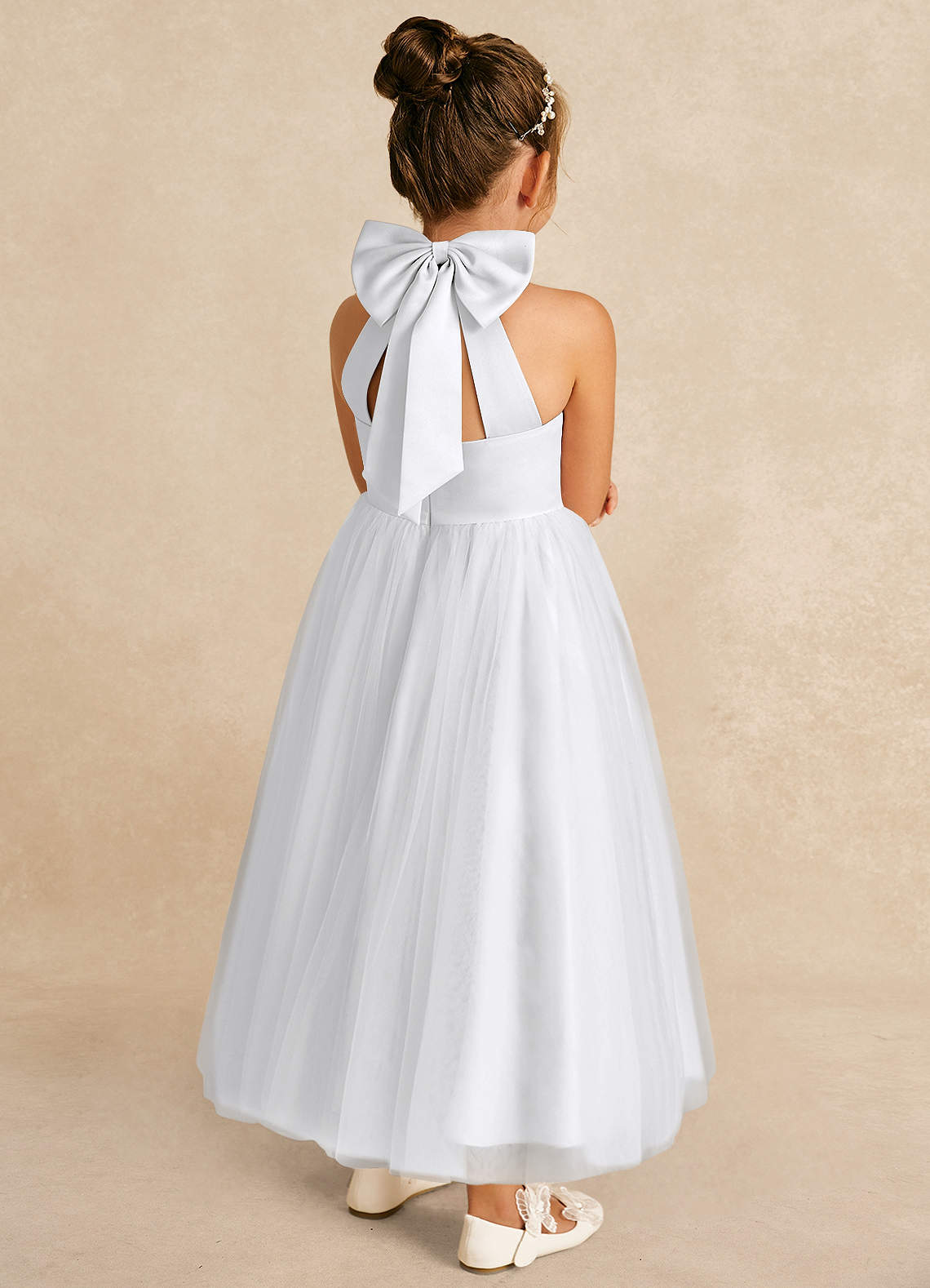 Azazie Bev Flower Girl Dresses White A-Line Convertible Tulle Dress image5