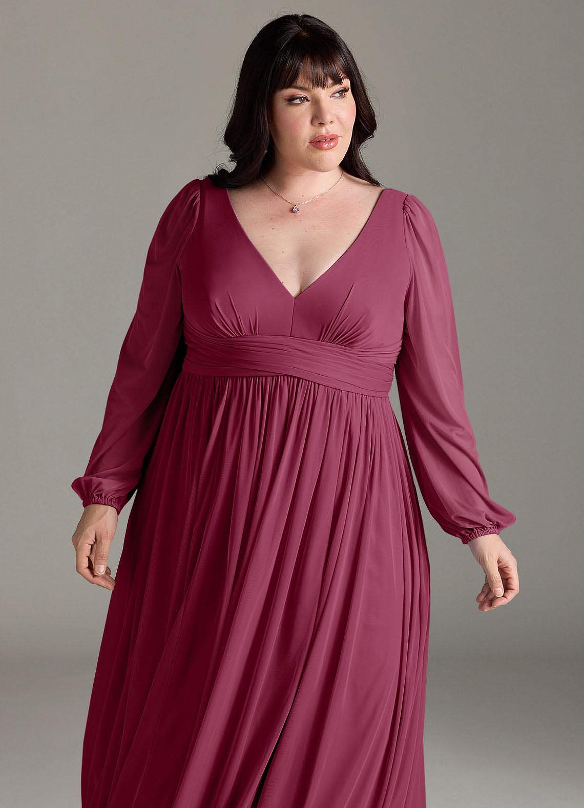 Azazie Norah Abiti da Damigella Abito A-Line in Chiffon con Maniche lunghe e Scollo a V Gelso image11