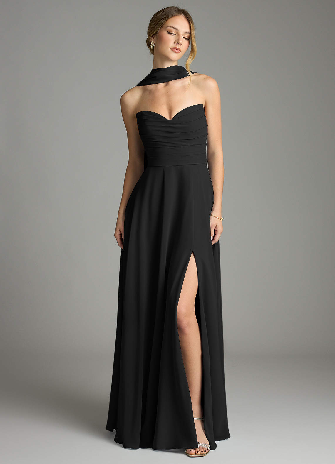 black sweetheart neck chiffon maxi dress Chiffon Plunging Cowl Neck Maxi Dress - Black