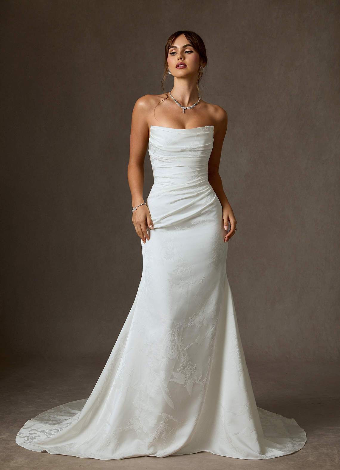 Azazie Elyse Wedding Dresses Diamond White Mermaid Strapless Floral Jacquard Dress image2